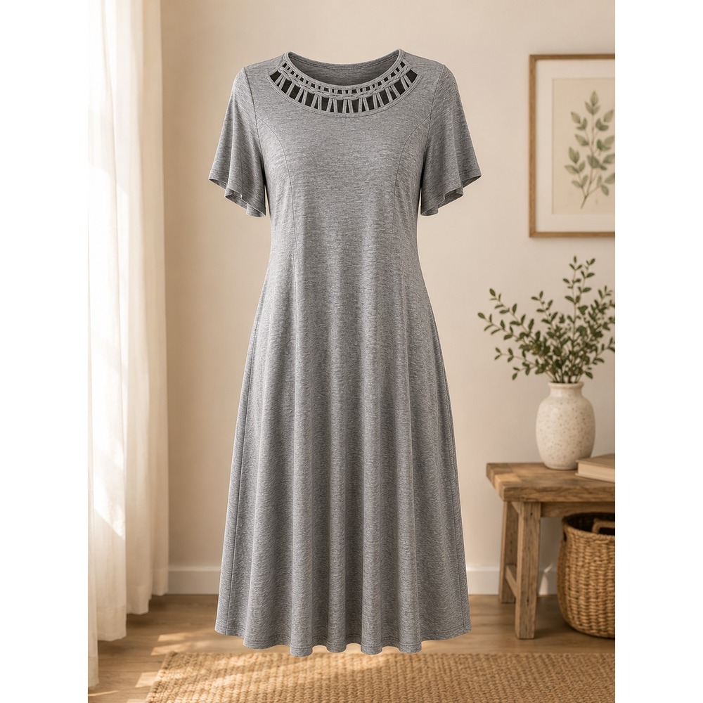Catherines Gray Cutout Neck Swing Dress Plus Size 0X Short Sleeve Pockets A line